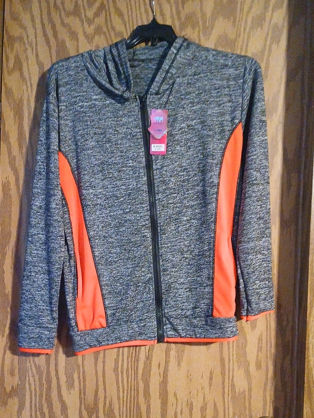 Gray Marled Zip-Up Hoodie with Black & Orange Trim